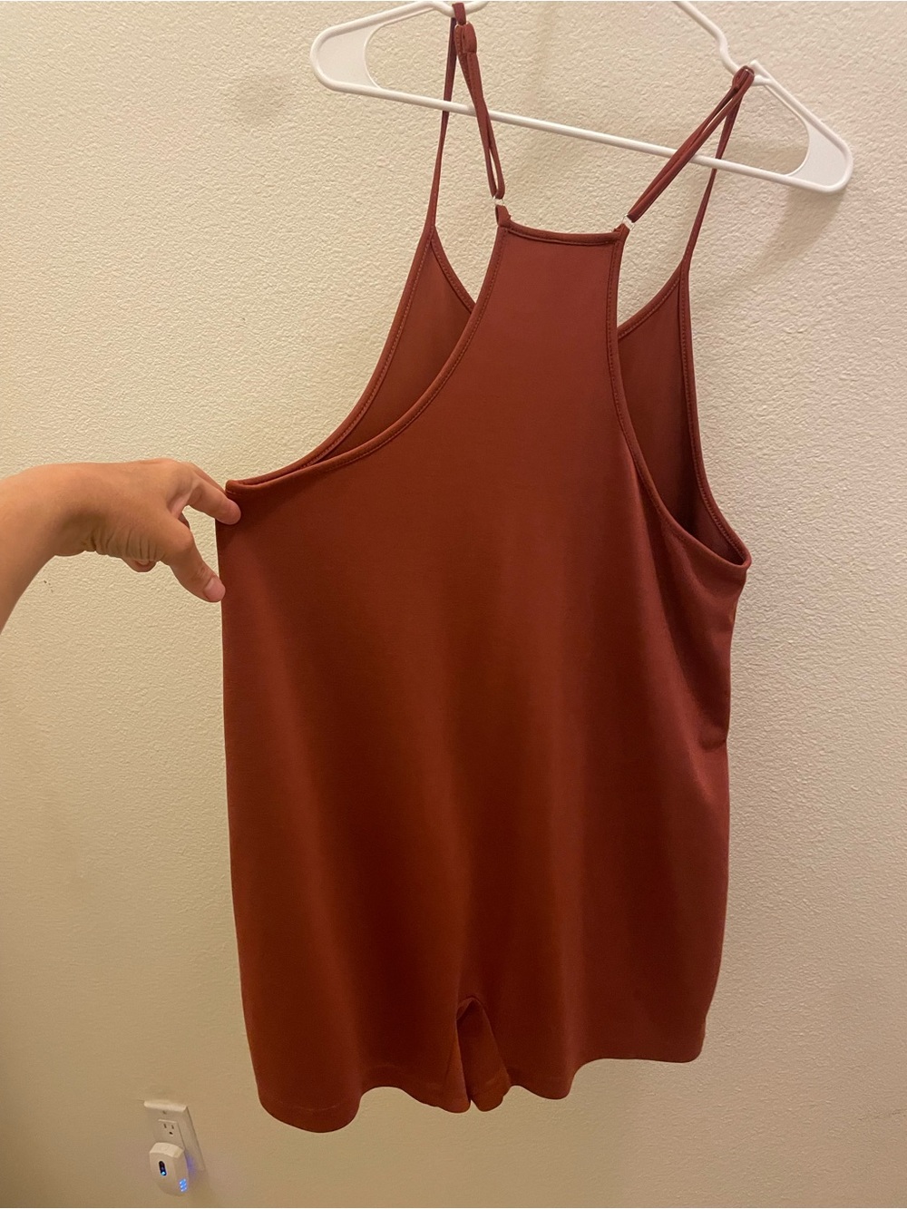 Rust Red & Slate Blue Spaghetti Strap Rompers - Picture 8 of 8